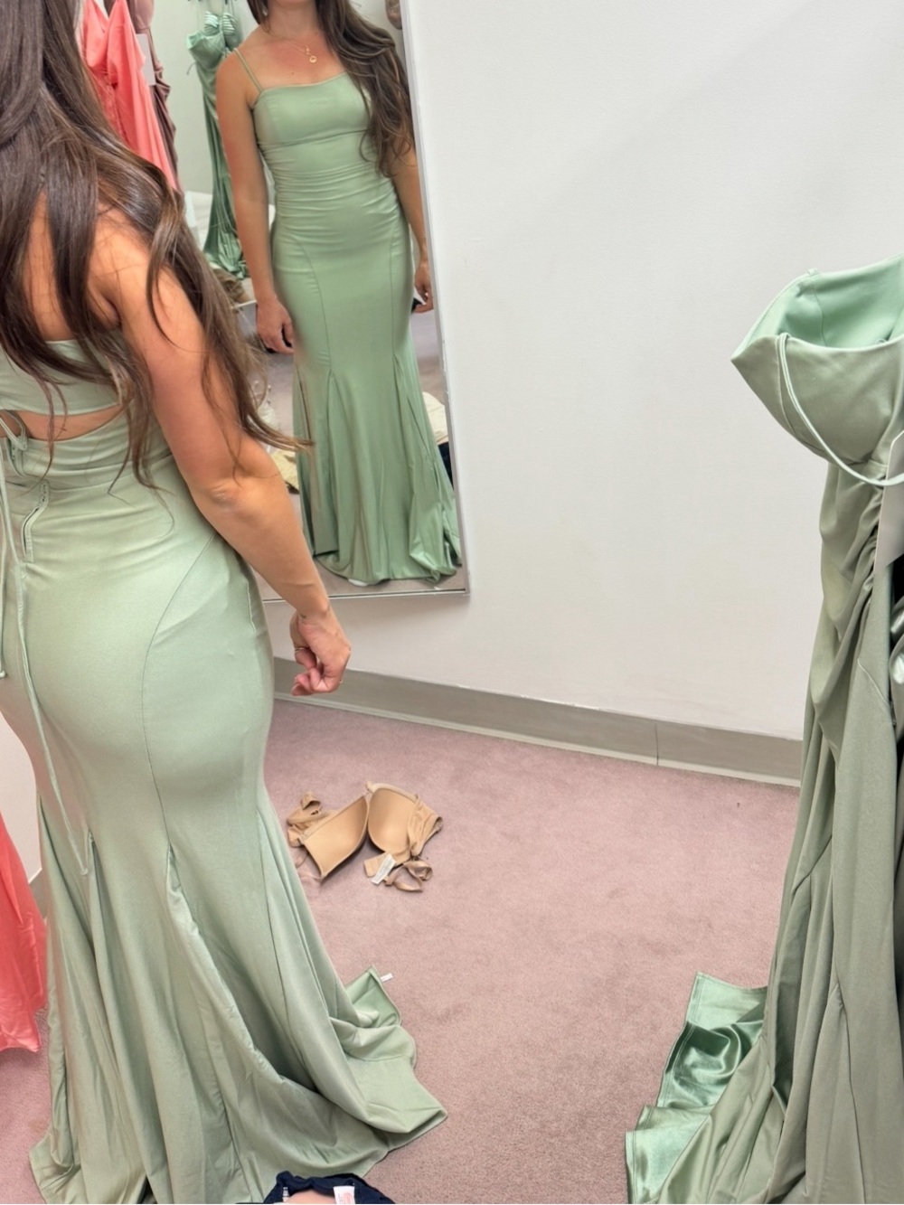 Honey and Rosie Sage Green Lace-Up Back Mermaid Gown